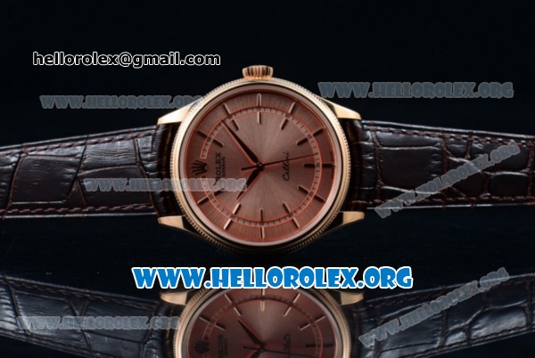 Rolex Cellini Time Clone Rolex 3132 Automatic Rose Gold Case with Rose Gold Dial and Brown Leather Strap - 1:1 Origianl (BP) - Click Image to Close