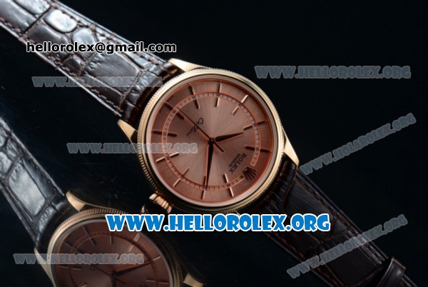 Rolex Cellini Time Clone Rolex 3132 Automatic Rose Gold Case with Rose Gold Dial and Brown Leather Strap - 1:1 Origianl (BP) - Click Image to Close