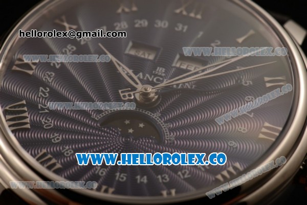 BlancPain Villeret Moonphase & Complete Calendar Miyota 9015 Automatic Steel Case with Blue Dial Leather Strap and Roman Numeral Markers (AAAF) - Click Image to Close