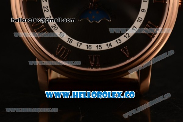 BlancPain Villeret Moonphase & Complete Calendar Miyota 9015 Automatic Rose Gold Case with Black Dial Brown Leather Strap and Roman Numeral Markers (AAAF) - Click Image to Close
