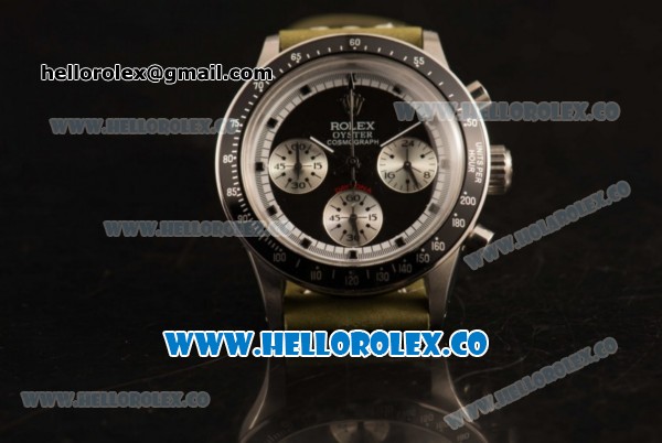 Rolex Daytona Vintage Edition Chrono Miyota OS20 Quartz Steel Case with Black Dial and Green Leather Strap - Click Image to Close