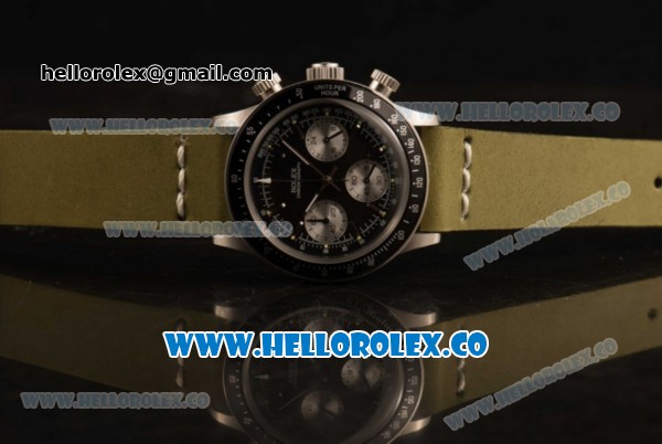 Rolex Daytona Vintage Edition Chrono Miyota OS20 Quartz Steel Case with Steel Bezel and Green Leather Strap - Click Image to Close