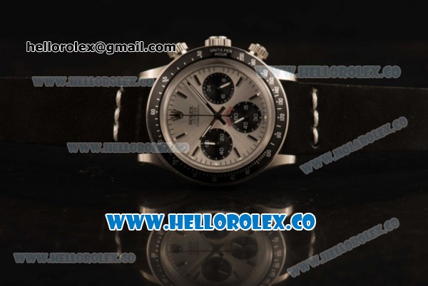 Rolex Daytona Vintage Edition Chrono Miyota OS20 Quartz Steel Case with Silver Dial and Black Leather Strap - Click Image to Close