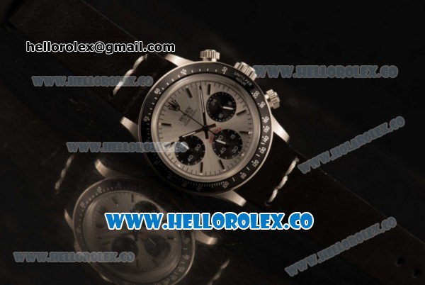 Rolex Daytona Vintage Edition Chrono Miyota OS20 Quartz Steel Case with Silver Dial and Black Leather Strap - Click Image to Close