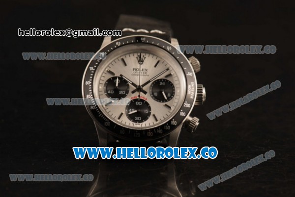 Rolex Daytona Vintage Edition Chrono Miyota OS20 Quartz Steel Case with Silver Dial and Black Leather Strap - Click Image to Close