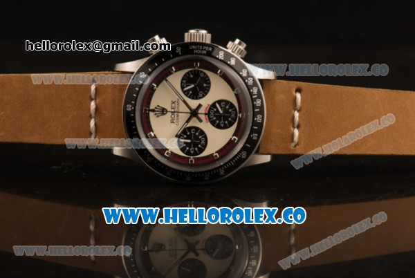 Rolex Daytona Vintage Edition Chrono Miyota OS20 Quartz Steel Case with White Dial and Brown Leather Strap - Click Image to Close