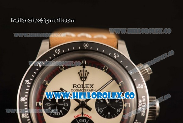 Rolex Daytona Vintage Edition Chrono Miyota OS20 Quartz Steel Case with White Dial and Brown Leather Strap - Click Image to Close