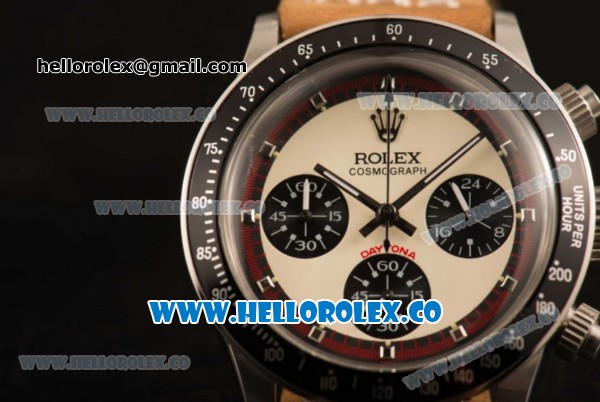 Rolex Daytona Vintage Edition Chrono Miyota OS20 Quartz Steel Case with White Dial and Brown Leather Strap - Click Image to Close