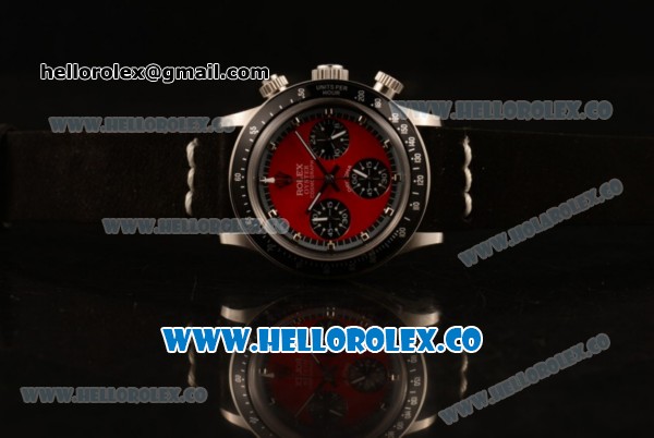 Rolex Daytona Vintage Edition Chrono Miyota OS20 Quartz Steel Case with Red Dial and Black Leather Strap - Click Image to Close
