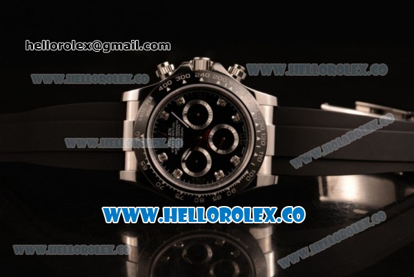 Rolex Daytona Chrono Clone Rolex 4130 Automatic Steel Case with Black Dial and Black Rubber Strap - 1:1 Origianl (EF) - Click Image to Close