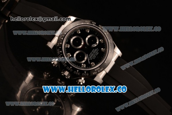 Rolex Daytona Chrono Clone Rolex 4130 Automatic Steel Case with Black Dial and Black Rubber Strap - 1:1 Origianl (EF) - Click Image to Close