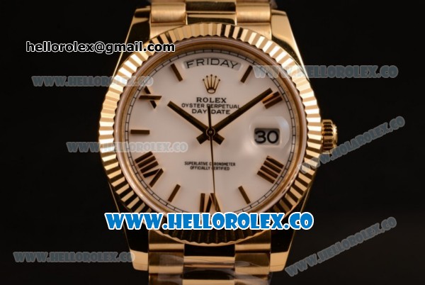 Rolex Day-Date Asia/Swiss ETA 2836 Automatic Yellow Gold Case with White Dial and Yellow Gold Bracelet - (BP) - Click Image to Close