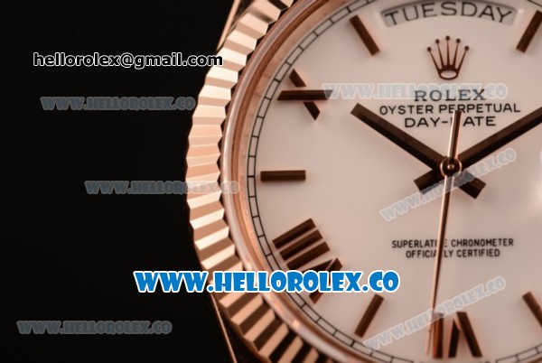 Rolex Day-Date Asia/Swiss ETA 2836 Automatic Rose Gold Case with White Dial and Rose Gold Bracelet - (BP) - Click Image to Close