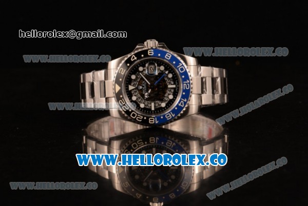 Rolex GMT-Master II Batman Skeleton Swiss ETA 2836 Automatic Steel Case with Black Dial and Steel Bracelet - Click Image to Close