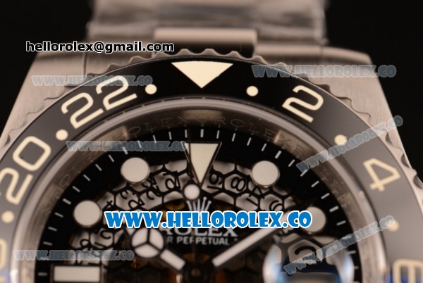 Rolex GMT-Master II Batman Skeleton Swiss ETA 2836 Automatic Steel Case with Black Dial and Steel Bracelet - Click Image to Close