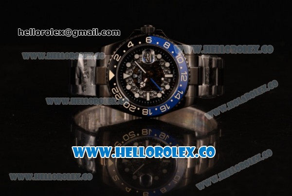 Rolex GMT-Master II Batman Skeleton Swiss ETA 2836 Automatic PVD Case with Black Dial and PVD Bracelet - Click Image to Close