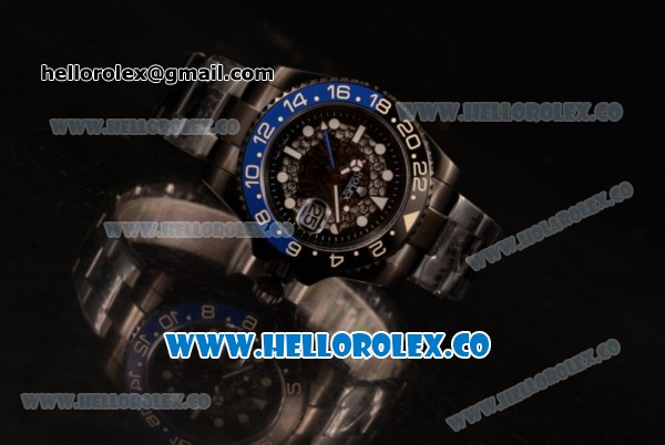 Rolex GMT-Master II Batman Skeleton Swiss ETA 2836 Automatic PVD Case with Black Dial and PVD Bracelet - Click Image to Close