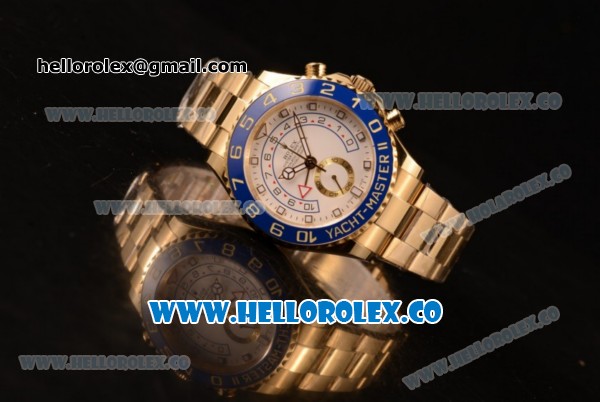 Rolex Yacht-Master II Chronograph Swiss Valjoux 7750 Automatic Yellow Gold Case with White Dial and Yellow Gold Bracelet - (BP) - Click Image to Close