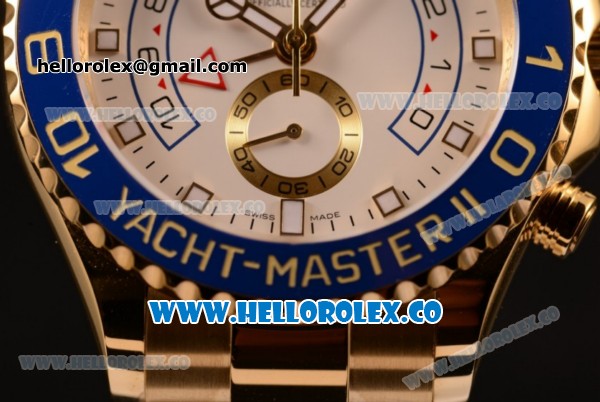 Rolex Yacht-Master II Chronograph Swiss Valjoux 7750 Automatic Yellow Gold Case with White Dial and Yellow Gold Bracelet - (BP) - Click Image to Close