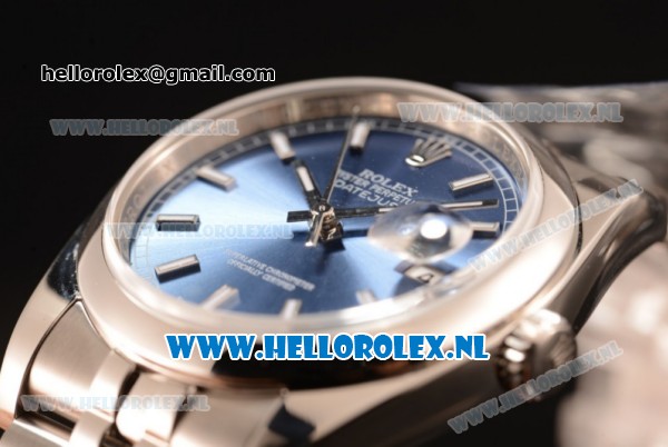 Rolex Datejust Clone Rolex 3135 Automatic Steel Case with Stick Markers Blue Dial and Steel Bracelet - Click Image to Close