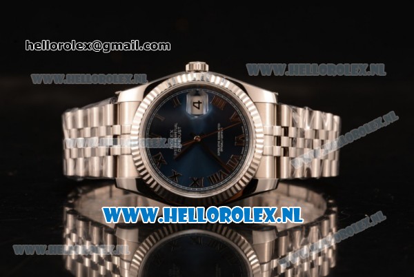 Rolex Datejust Clone Rolex 3135 Automatic Steel Case with Blue Dial and Roman Numeral Markers Steel Bracelet - Click Image to Close