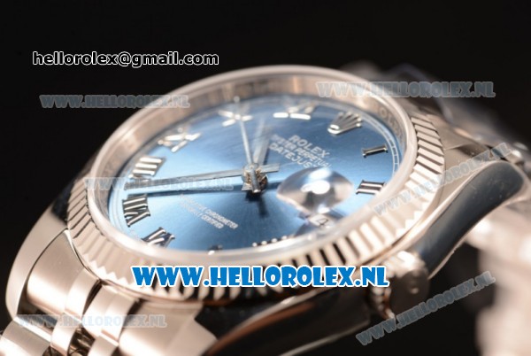Rolex Datejust Clone Rolex 3135 Automatic Steel Case with Blue Dial and Roman Numeral Markers Steel Bracelet - Click Image to Close