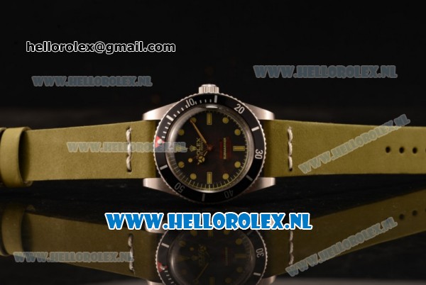 Rolex Submariner Vintage Asia 2813 Automatic Steel Case with Black Dial and Green Nylon Strap - Click Image to Close