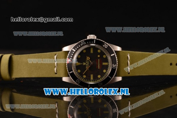 Rolex Submariner Vintage Asia 2813 Automatic Steel Case with Black Dial Dot Markers and Green Nylon Strap - Click Image to Close