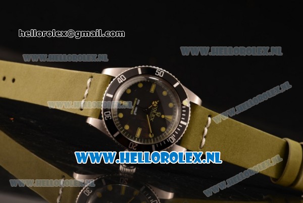 Rolex Submariner Vintage Asia 2813 Automatic Steel Case with Dot Markers Black Dial and Green Nylon Strap - Click Image to Close