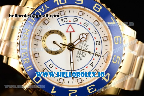 Rolex Yacht-Master II Clone Chrono Rolex 4130 Automatic Movement Yellow Gold White Dial and Dots Markers Yellow Gold Bracelet (JF) - Click Image to Close