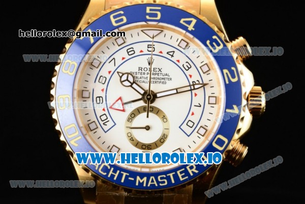 Rolex Yacht-Master II Clone Chrono Rolex 4130 Automatic Movement Yellow Gold White Dial and Dots Markers Yellow Gold Bracelet (JF) - Click Image to Close