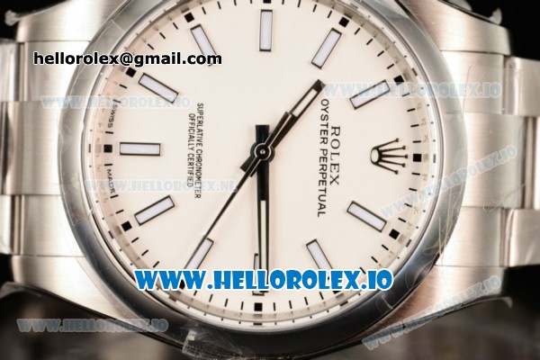 Rolex Oyster Perpetual Air King Clone Rolex 3135 Automatic Steel Case White Dial With Stick Markers Steel Bracelet - 1:1 Original(JF) - Click Image to Close