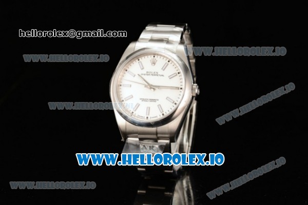 Rolex Oyster Perpetual Air King Clone Rolex 3135 Automatic Steel Case White Dial With Stick Markers Steel Bracelet - 1:1 Original(JF) - Click Image to Close