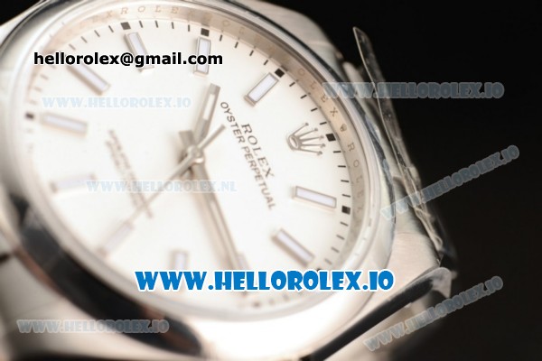 Rolex Oyster Perpetual Air King Clone Rolex 3135 Automatic Steel Case White Dial With Stick Markers Steel Bracelet - 1:1 Original(JF) - Click Image to Close