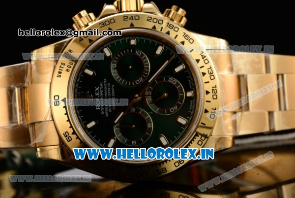 Rolex Daytona Clone Rolex 4130 Automatic Yellow Gold Case Green Dial With Stick Markers Yellow Gold Bracelet- 1:1 Original(JH) - Click Image to Close