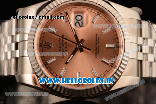 Rolex Datejust Clone Rolex 3135 Automatic Steel Case Orange Dial With Stick Markers Steel Bracelet- 1:1 Original(AR) - Click Image to Close