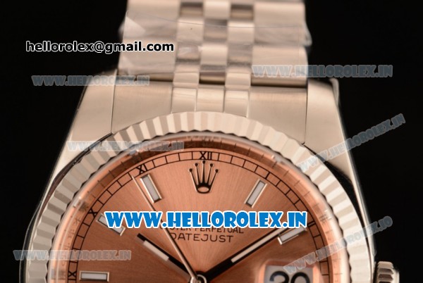 Rolex Datejust Clone Rolex 3135 Automatic Steel Case Orange Dial With Stick Markers Steel Bracelet- 1:1 Original(AR) - Click Image to Close