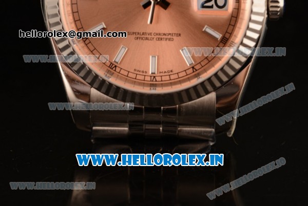 Rolex Datejust Clone Rolex 3135 Automatic Steel Case Orange Dial With Stick Markers Steel Bracelet- 1:1 Original(AR) - Click Image to Close