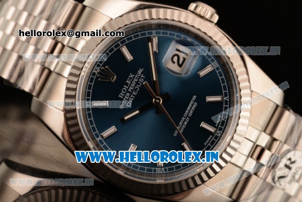 Rolex Datejust Clone Rolex 3135 Automatic Steel Case Blue Dial With Stick Markers Steel Bracelet- 1:1 Original(AR) - Click Image to Close