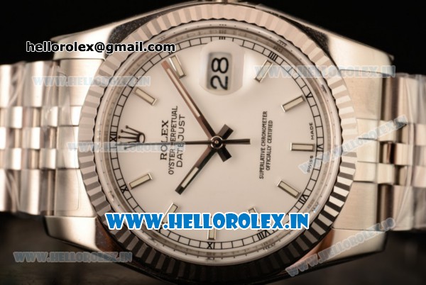 Rolex Datejust Clone Rolex 3135 Automatic Steel Case White Dial With Stick Markers Steel Bracelet- 1:1 Original(AR) - Click Image to Close