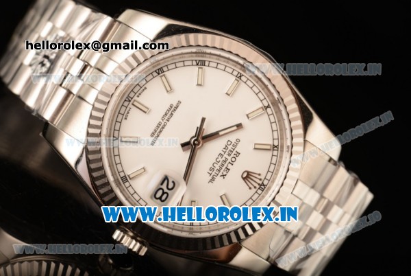 Rolex Datejust Clone Rolex 3135 Automatic Steel Case White Dial With Stick Markers Steel Bracelet- 1:1 Original(AR) - Click Image to Close