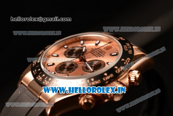 Rolex Daytona Clone Rolex 4130 Automatic Chrono Rose Gold Case Brown Dial Dots Markers With Rose Gold Bezel Black Rubber Strap(AR) - Click Image to Close