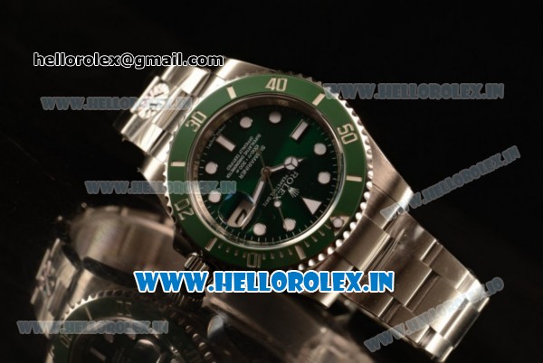 Rolex Submariner Clone Rolex 3135 Automatic Steel Case Green Dial With Dots Markers Steel Bracelet( AR) - Click Image to Close