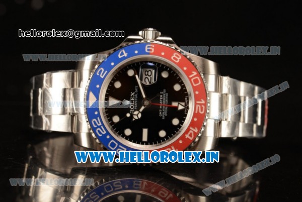 Rolex GMT-Master II Swiss ETA 2836 Automatic Steel Case Black Dial With Dots Markers Steel Bracelet - 1:1 Original - Click Image to Close