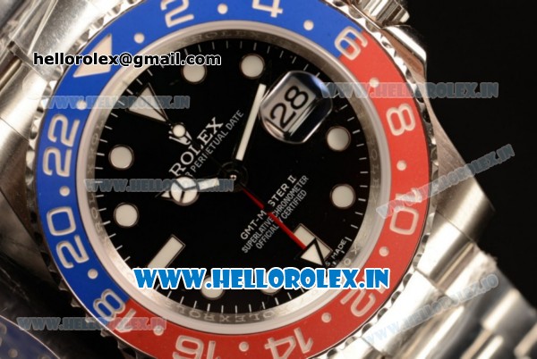 Rolex GMT-Master II Swiss ETA 2836 Automatic Steel Case Black Dial With Dots Markers Steel Bracelet - 1:1 Original - Click Image to Close
