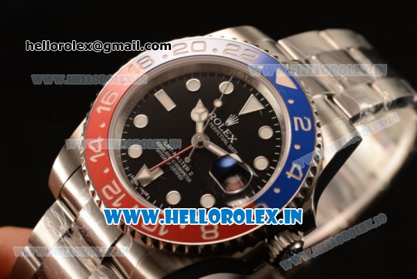 Rolex GMT-Master II Swiss ETA 2836 Automatic Steel Case Black Dial With Dots Markers Steel Bracelet - 1:1 Original - Click Image to Close