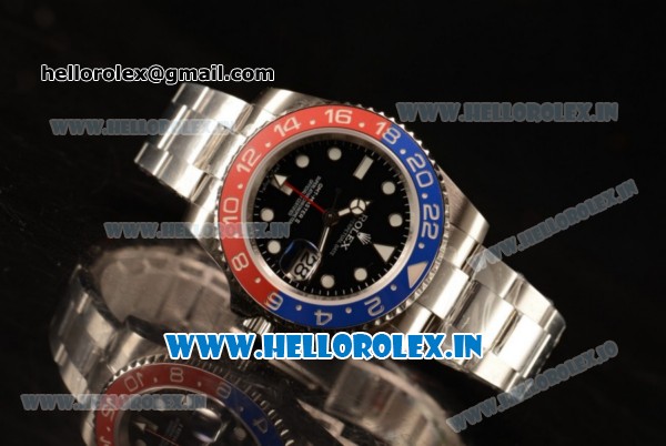 Rolex GMT-Master II Swiss ETA 2836 Automatic Steel Case Black Dial With Dots Markers Steel Bracelet - 1:1 Original - Click Image to Close