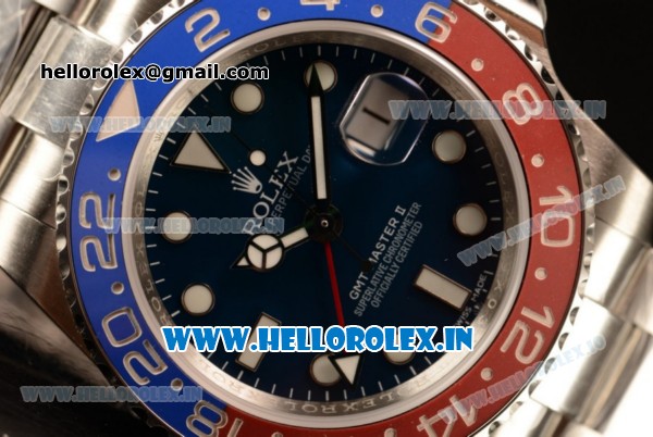 Rolex GMT-Master II Swiss ETA 2836 Automatic Steel Case Blue Dial With Dots Markers Steel Bracelet - 1:1 Original - Click Image to Close