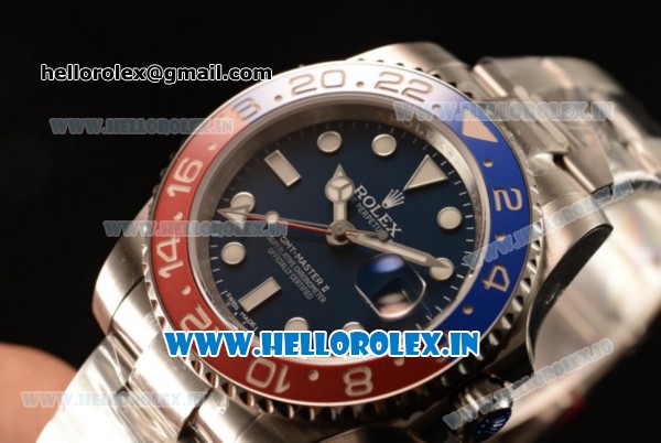 Rolex GMT-Master II Swiss ETA 2836 Automatic Steel Case Blue Dial With Dots Markers Steel Bracelet - 1:1 Original - Click Image to Close