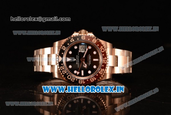 Rolex GMT-Master II Swiss ETA 2836 Automatic Rose Gold Case Black Dial With Dots Markers Rose Gold Bracelet - 1:1 Original( BP) - Click Image to Close
